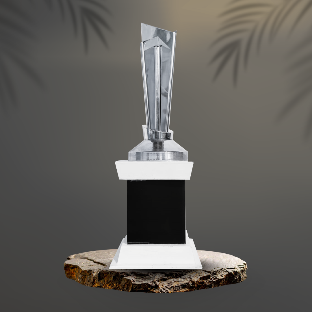 Silver Blades T20 Cricket Trophy – Trophy Mall Silver Blades T20 Cricket Trophy With A Silver Geometric Blade-Style Centerpiece, Black Rectangular Column, Round Silver-Tone Upper Base, And Light-Colored Accents
